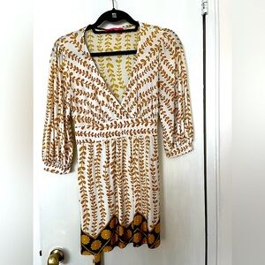 Pookie and Sebastian yellow and white pattern low cut v neck tie back tunic M